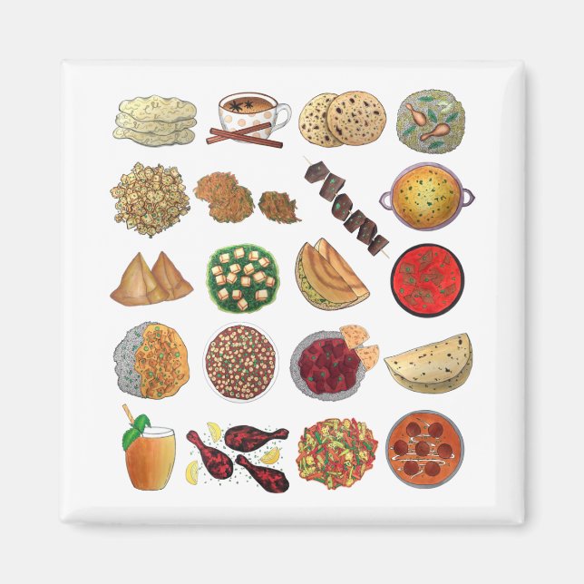 Cuisineet India Illustration (indisk Mat) Magnet (Framsidan)