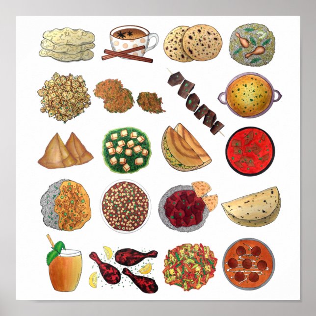 Cuisineet India Illustration (indisk Mat) Poster (Framsidan)