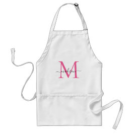 Cuisineet Modern Monogram Magenta Rosa Script Chef Förkläde