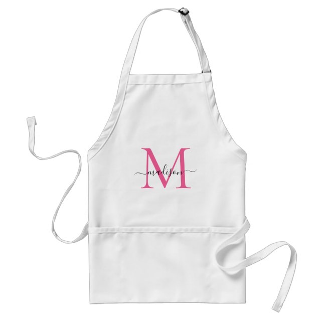 Cuisineet Modern Monogram Magenta Rosa Script Chef Förkläde (Framsidan)