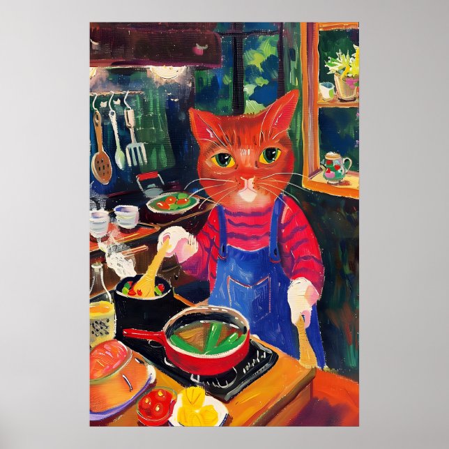 Culinary Cat Art Print Whimsical Kitchen Wall Poster (Framsidan)
