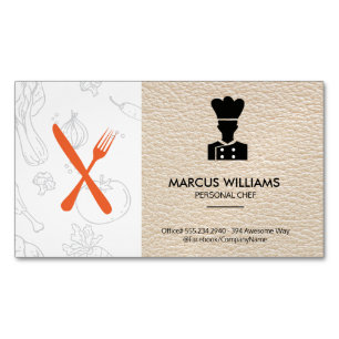 Culinary Chef Restaurangägare Läder Magnetiska Visitkort