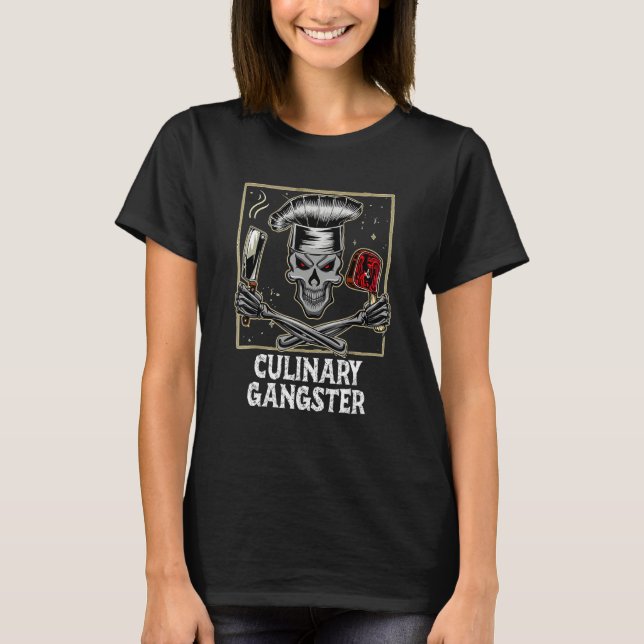 Culinary Gangster Cooking Knivar Skeleton S T Shirt (Framsida)
