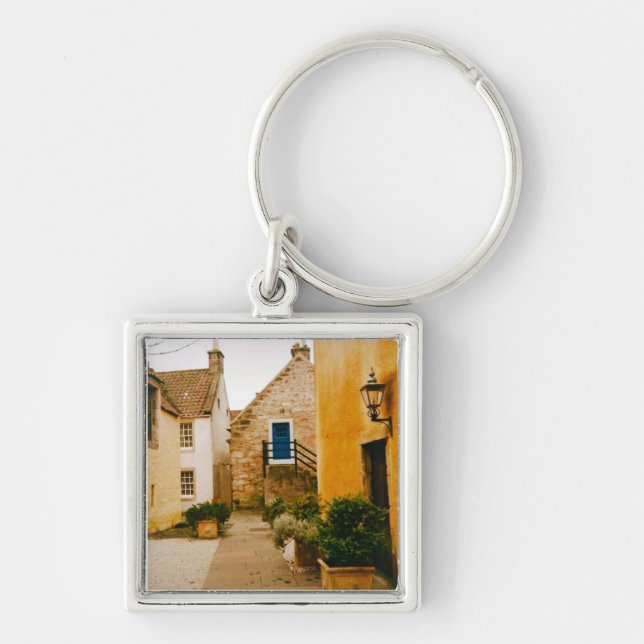 Culross by, Fife, Skottland  Fyrkantig Silverfärgad Nyckelring (Framsidan)