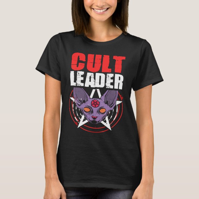Cult Leader Cat Satanic Witchcraft Baphomet Occult T Shirt (Framsida)