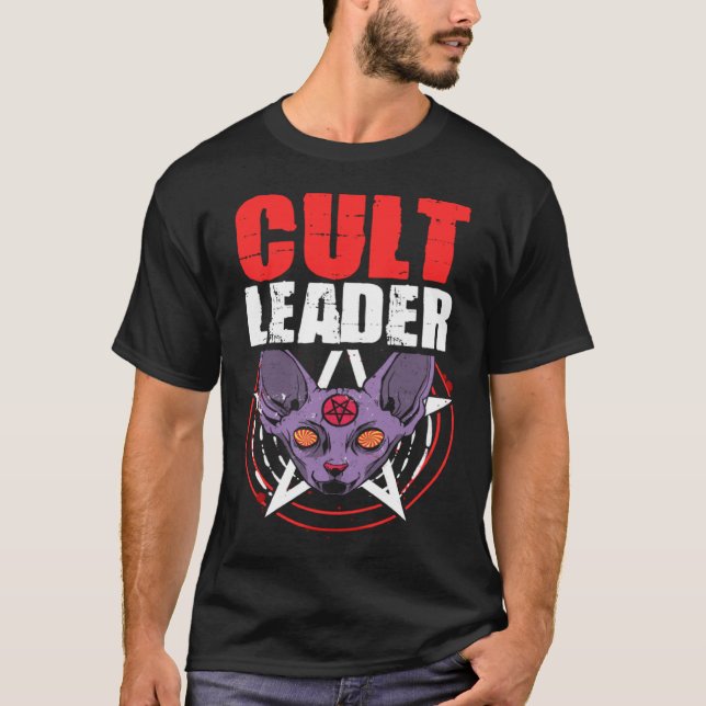 Cult Leader Cat Satanic Witchcraft Baphomet Occult T Shirt (Framsida)