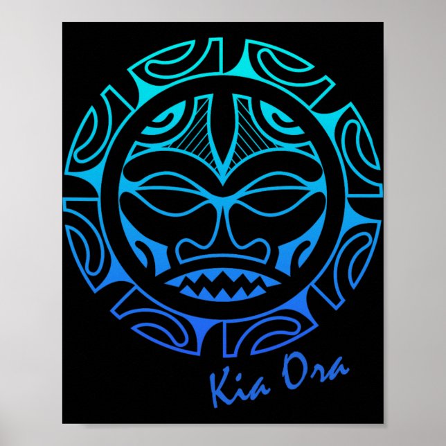 Culture Face Symbol Blue, Haka Kia Ora Dance New Z Poster (Framsidan)