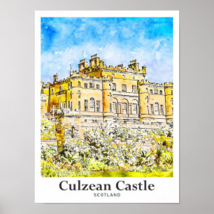 Culzean Castle Scotland Travel Watercolor Poster