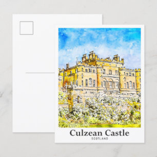 Culzean Castle Scotland Travel Watercolor Vykort