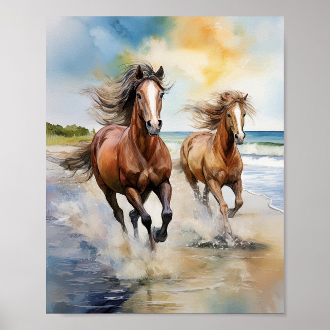 Cumberland Island National Park Horses Watercolor Poster (Framsidan)