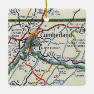 Cumberland MD Vintage Karta Julgransprydnad Keramik