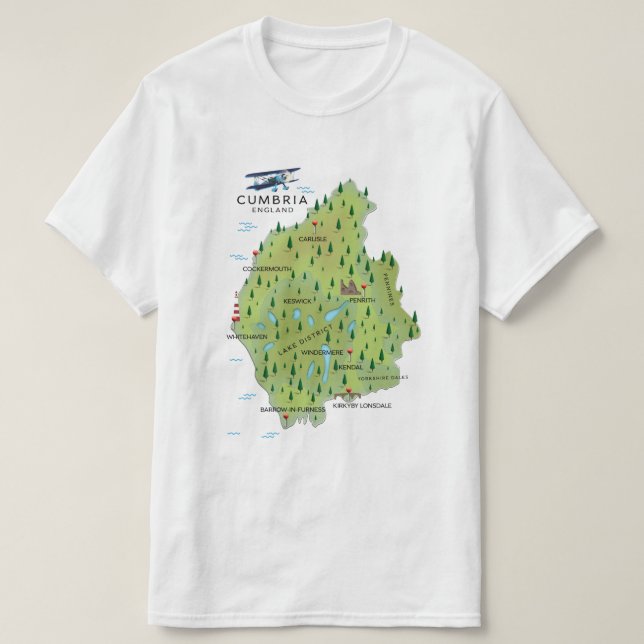 Cumbria England Karta-reseaffisch. T Shirt (Design framsida)
