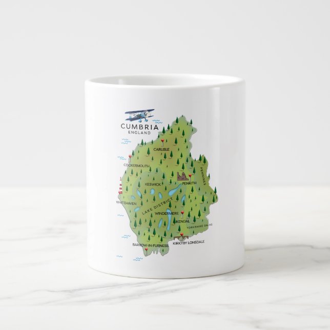 Cumbria England karta reseinformation affisch. Jumbo Mugg (Framsidan)