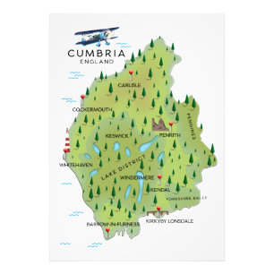 Cumbria Englands reseaffisch i Karta. Fototryck