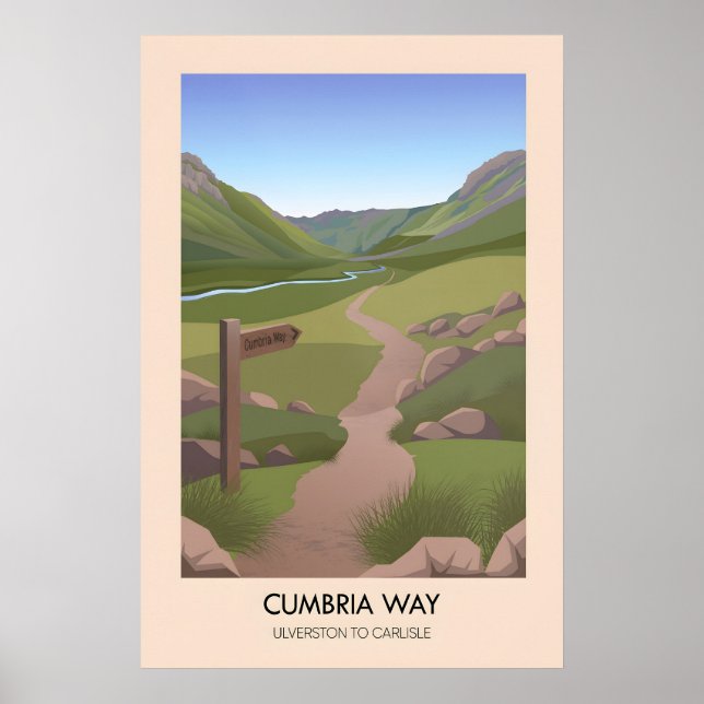 Cumbria Way Långdistansvandring Trail Resa Poster (Framsidan)