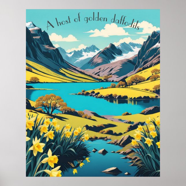 Cumbrian Backe & Mountain, Sjö, Golden Daffodils Poster (Framsidan)