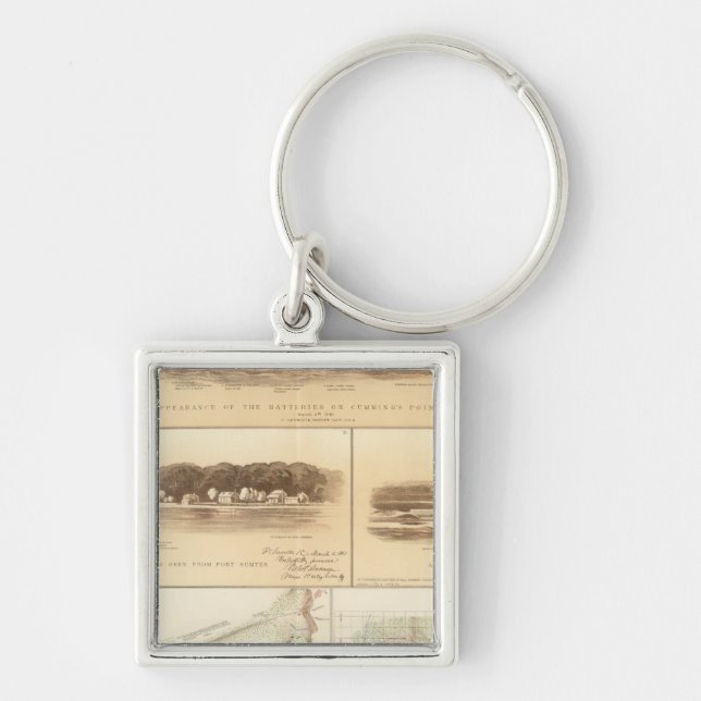 Cumming-batterier och -verk fyrkantig silverfärgad nyckelring (Framsidan)