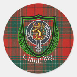 Cumming skotska klanens tartan och vapen runt klistermärke