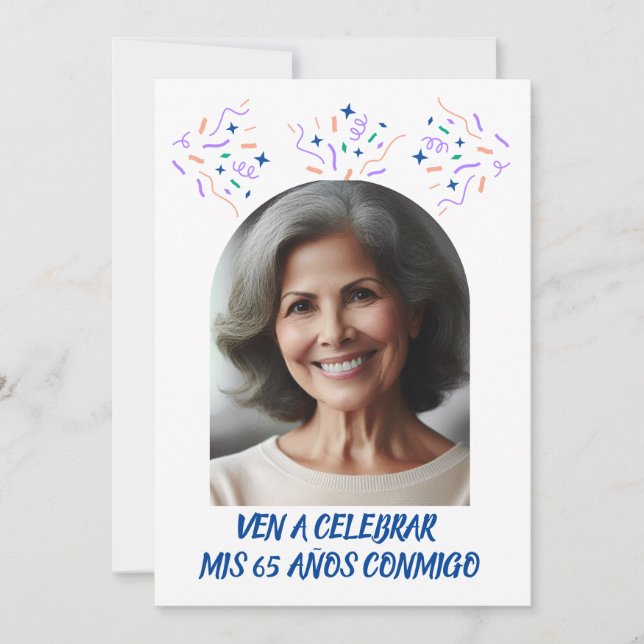 Cumpleaños de 65 Años Fiesta Con Foto Inbjudningar (Framsida)