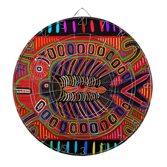 Cuna Indian Mola Flies Fish Darttavla (Framsidan)