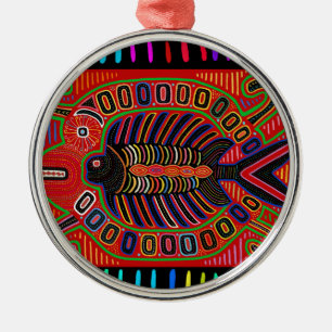Cuna Indian Mola Flies Fish Julgransprydnad Metall
