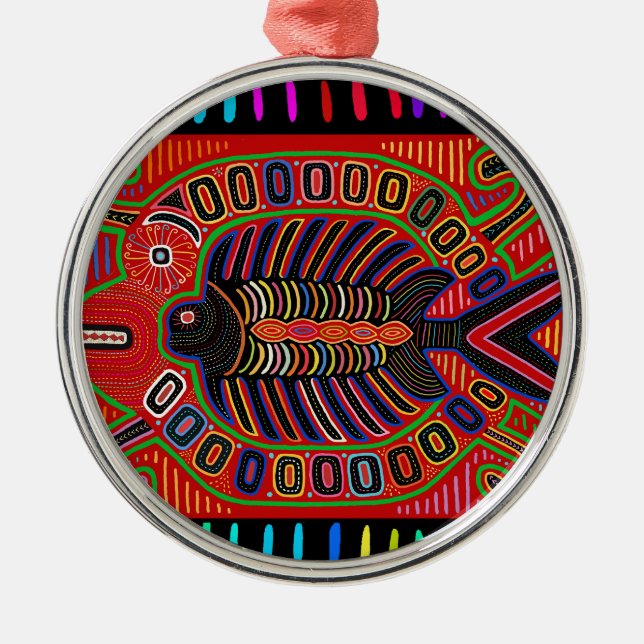 Cuna Indian Mola Flies Fish Julgransprydnad Metall (Framsidan)