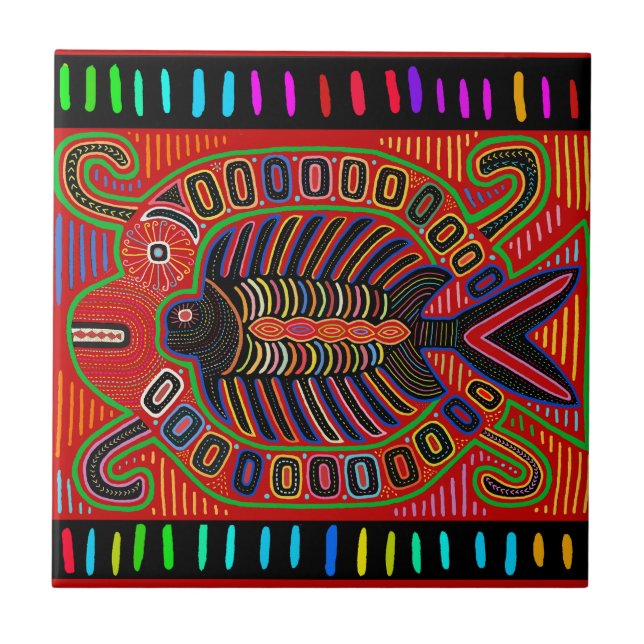 Cuna Indian Mola Flies Fish Kakelplatta (Framsidan)