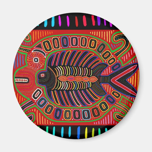 Cuna Indian Mola Flies Fish Magnet (Framsidan)