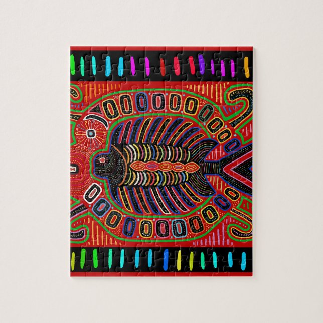 Cuna Indian Mola Flies Fish Pussel (Vertikal)