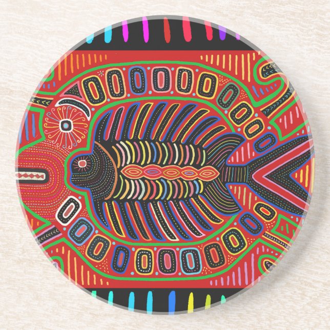 Cuna Indian Mola Flies Fish Underlägg (Framsidan)