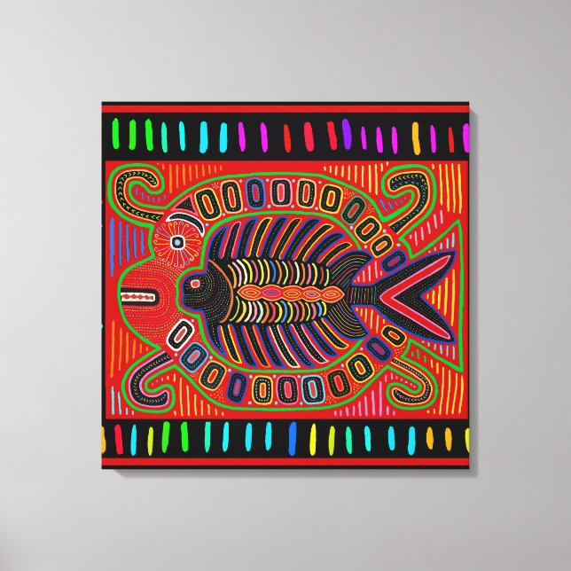 Cuna Indian Mola Flygande Fisk Canvastryck (Framsida)