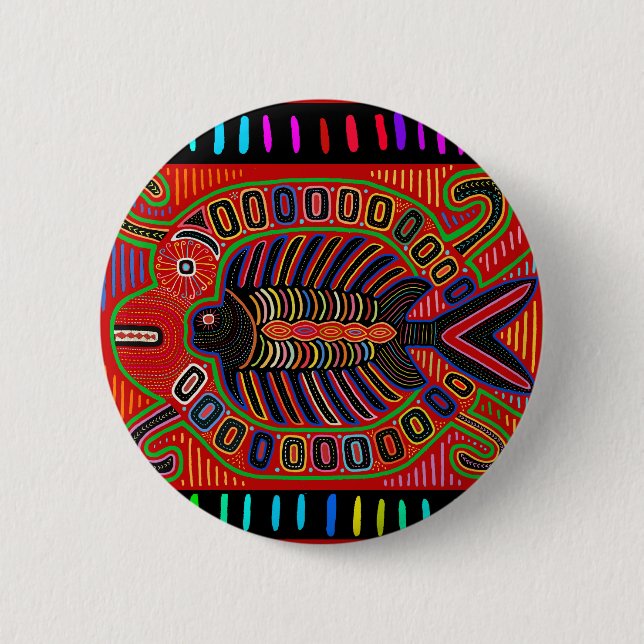 Cuna Indian Mola Flygande Fisk Knapp (Framsida)