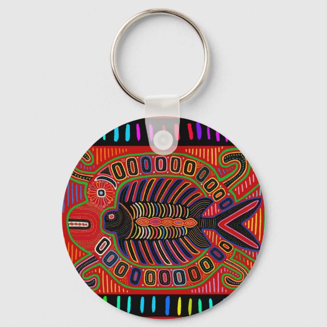 Cuna Indian Mola Flygande Fisk Nyckelring (Framsida)