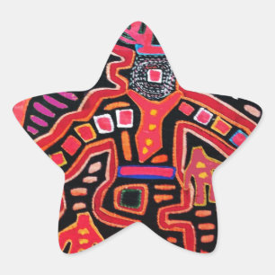 Cuna Indian Tribal Shaman with Fläkt Stjärnformat Klistermärke
