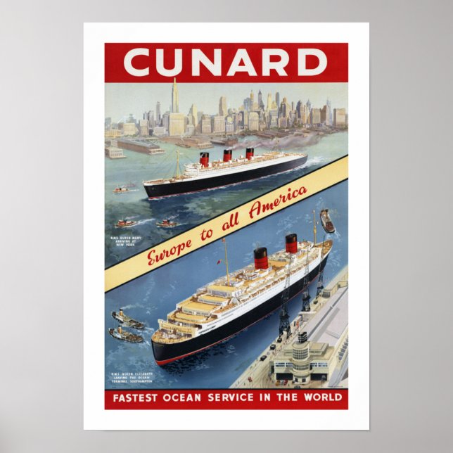 Cunard Europe i hela Amerika Poster (Framsidan)