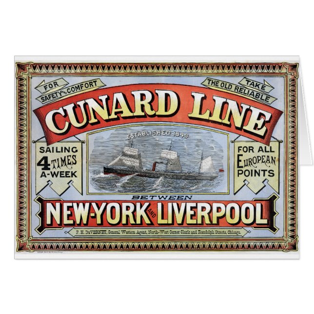 Cunard fodrar den New York Liverpool affischen Hälsningskort (Framsidan Horizontal)