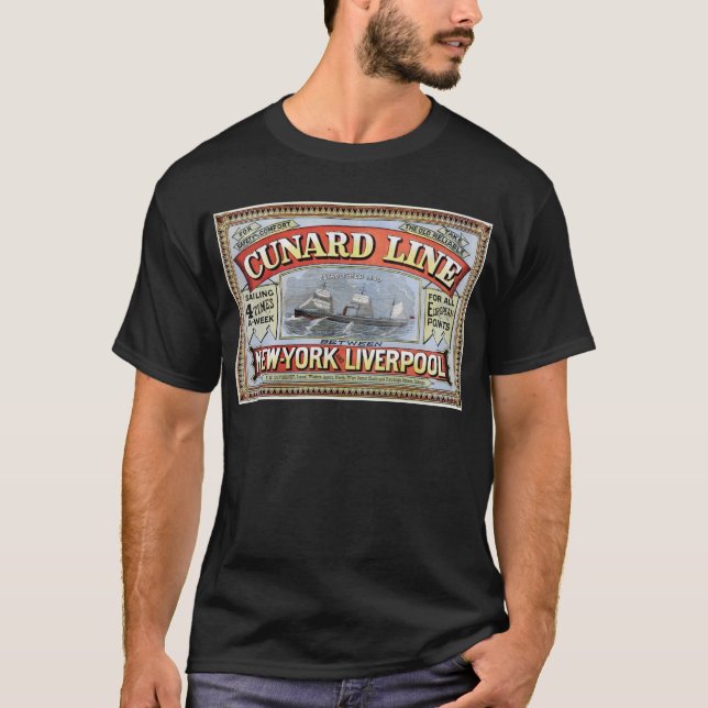 Cunard fodrar den New York Liverpool affischen T-shirt (Framsida)