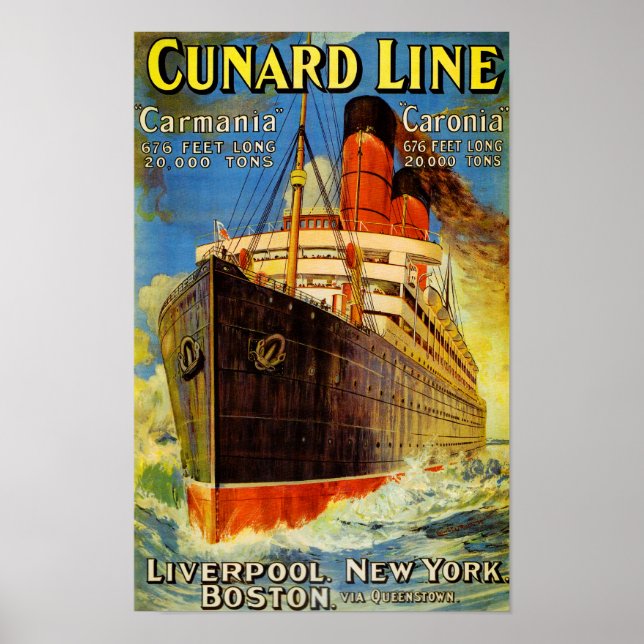 Cunard Line ~ Carmania och Caronia Poster (Framsidan)