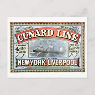 Cunard Line New York Liverpool 1875 Vykort