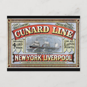 Cunard Line New York Liverpool Poster Vykort