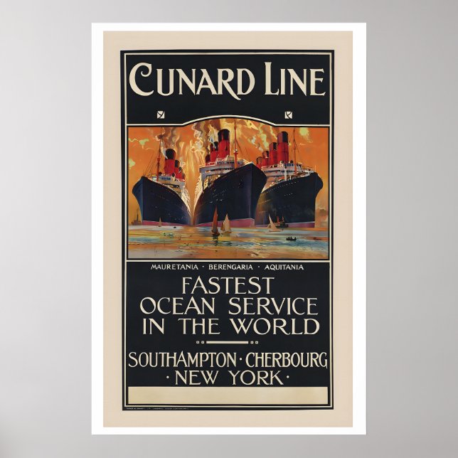 Cunard Line Snabbaste Ocean Service i Världen Poster (Framsidan)