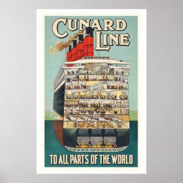 Cunard Line till alla delar av världen vintage Poster