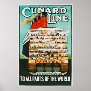 Cunard Line till alla delar av World Travel Poste Poster