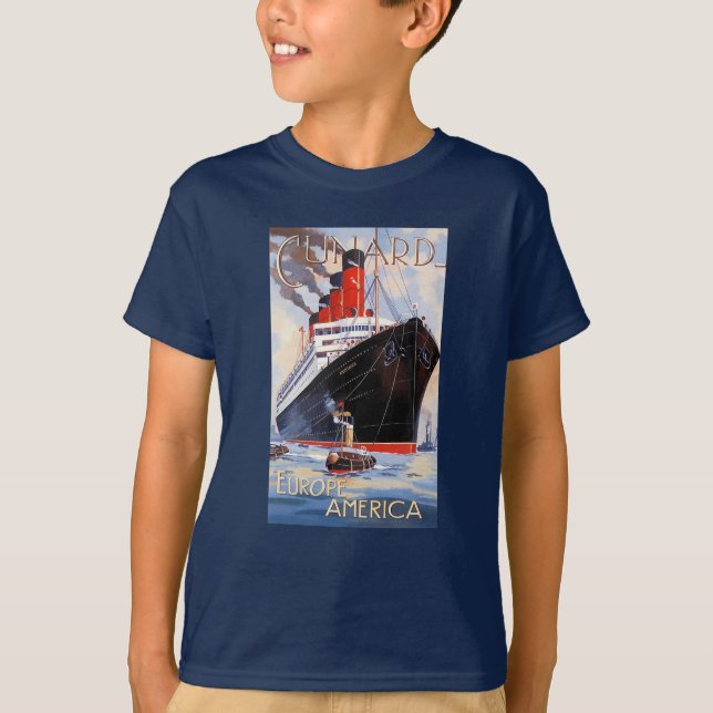 CUNARD OCEAN LINER AQUITANIA T SHIRT (Framsida)