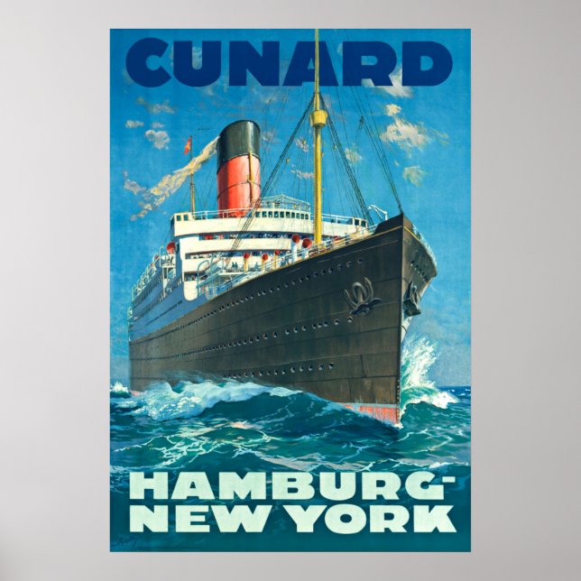 CUNARD OCEAN LINER HAMBURG NEW YORK POSTER (Framsidan)
