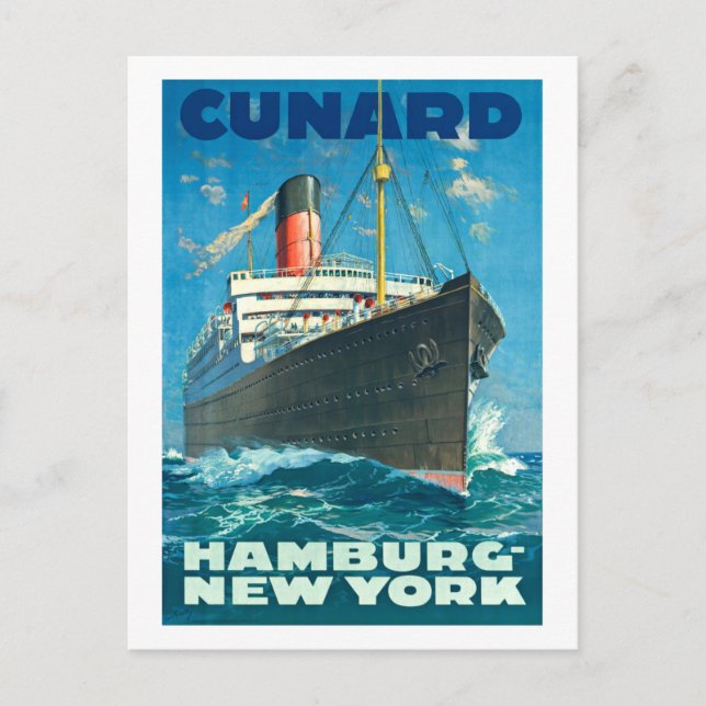 CUNARD OCEAN LINER HAMBURG NEW YORK POSTER VYKORT (Framsida)