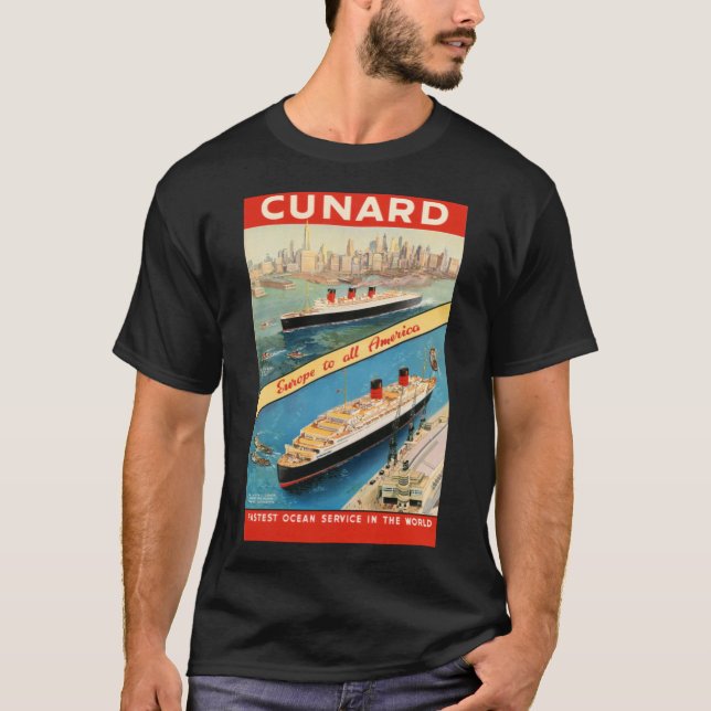 Cunard Travel Poster Europe to America T Shirt (Framsida)
