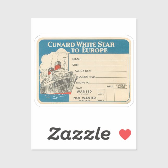 Cunard - Viktig Vintage - etikett (Ark)