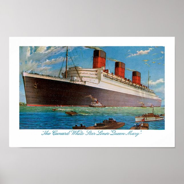 Cunard White Star Line's Queen Mary Poster (Framsidan)