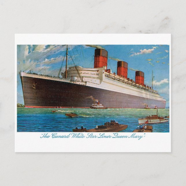 Cunard White Star Line's Queen Mary Vykort (Framsida)